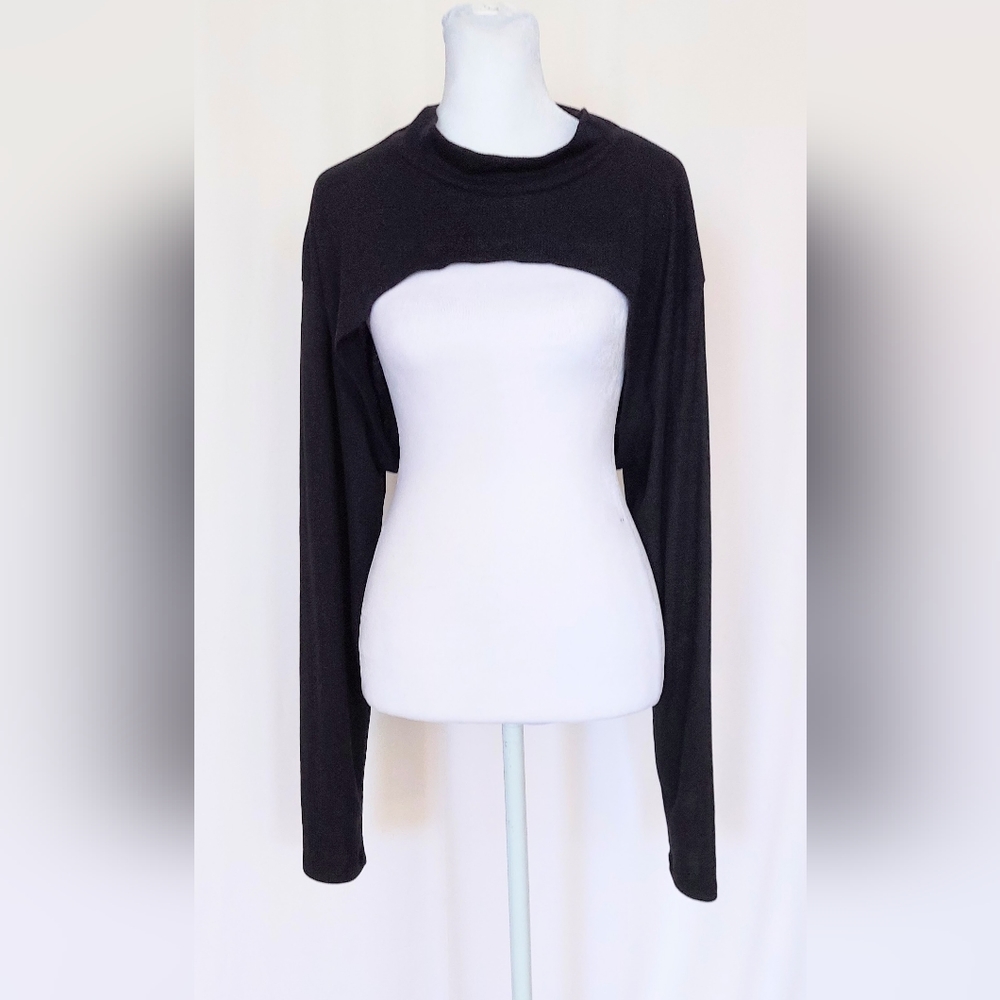 New Look Curves Crew Neck Super Cropped Long Sleeve Top Black Size 20 NWT Ribbed